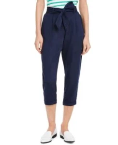 MSRP $60 Maison Jules Cropped Paperbag Pants Navy Size Medium - Picture 1 of 1