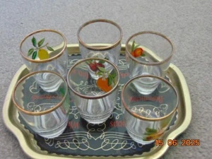 Vintage French Shot Glasses with Metal Drinks Tray - Picture 1 of 4