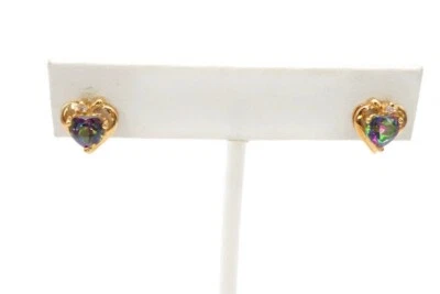 Brincos de coração de topázio místico de ouro amarelo 10k - Imagem 1 de 4