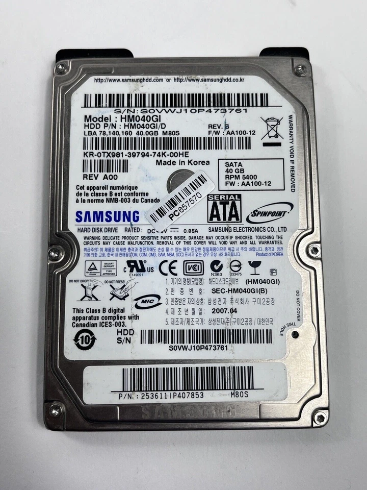 HM040GI Samsung 40GB SATA 2.5in 9.5mm Hard Drive - Image 1 of 4