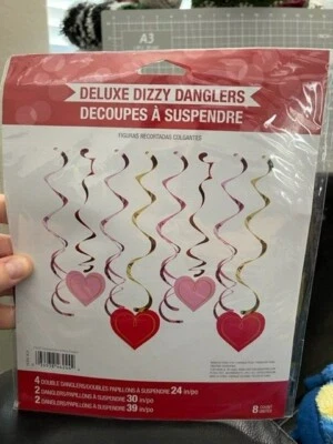 Valentine Hearts Gold Hanging Deluxe Dangler Valentines Day Hanging Decorations - Image 1 of 2