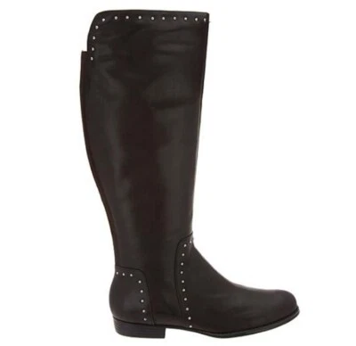 Isaac Mizrahi Live! Bota de montar mediana de cuero con tachuelas de becerro chocolate Foto 1 de 4