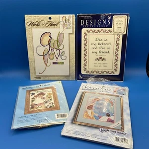vtg CROSS STITCH KITS Lot 4 Religous God is Love daughter child marriage 1 open - Picture 1 of 14