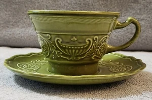 Canonsburg Regency Green Ironstone Pottery 2pc Cup And Saucer Set Vintage - Picture 1 of 11