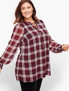 Talbots Top Plus Size 3X Multicolor Tie Neck Black Red Plaid Lined - Picture 1 of 1