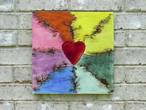  LICHTENBERG FRACTAL WOOD BURNED ART - Pinwheel Red Heart - Picture 1 of 1