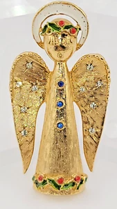 Broche prendedor de ángel de Navidad con diamantes de imitación Arthur Pepper ART firmado tono dorado 2,25" - Imagen 1 de 6