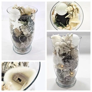 Glas Windlicht Weihnachten dekorierte Glasvase Innendeko künstliche Tanne Deko - Bild 1 von 12