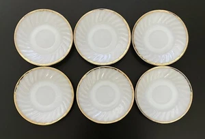 6 Anchor Hocking Fire King milk glass Swirl w/ gold rim 5-3/4” saucers - Picture 1 of 8