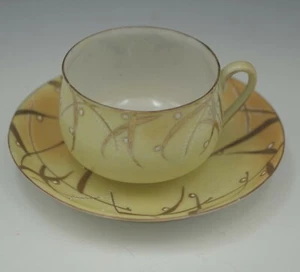 ANTIKE NIPPON EIERSCHALE PORZELLAN TEETASSE UND UNTERTASSE SET GELB OMBRE GOLD - Bild 1 von 5