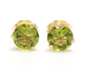 1.80 Ct Peridot Stud Earrings Prong 10K Solid Yellow Gold - Picture 1 of 3