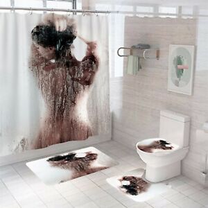 Sexy Shower Curtain Bathroom Rug Set Thick Bath Mat Non-Slip Toilet Lid Cover