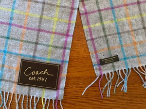 Coach Grey Plaid Scarf , Wool And Cashmere - Picture 1 of 8