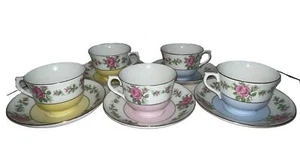 Derby Royal Crown Cups/Saucers Eidenger’s Bone China Gold Trim Roses 5 Sets - Picture 1 of 11