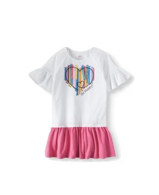 Vestido rosa e branco BE HAPPYY coração manga babado~tamanho feminino 8~NOVO com etiquetas - Imagem 1 de 4