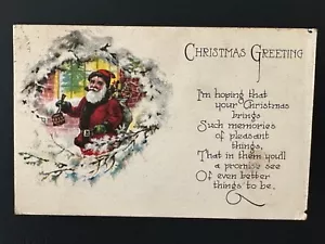 Cartolina auguri di Natale 1923 Babbo Natale fuma una pipa con poesia - Foto 1 di 5