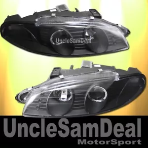 FOR 97-99 ECLIPSE DUAL LED HALO RIMS ANGEL EYES CLEAR PROJECTOR HEADLIGHTS BLACK - Picture 1 of 2