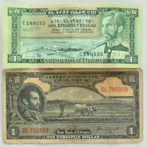 Etiopia 1945 Dollaro VG PK#12 e 1966 Dollaro XF PK#25 Leone RC0483 spedizione combinata - Foto 1 di 2