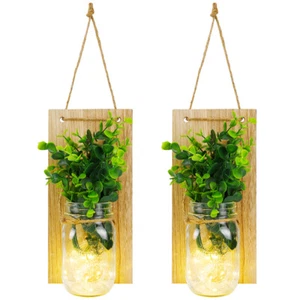 2Packs Mason Jar Wall Decor Sconces Rustic Hanging With LED Fairy Lights Home - Picture 1 of 12