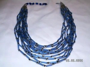 Vintage Japon Argent Ton, 11-Strand Verre Perles & Tubes Collier - Photo 1 sur 6