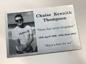 STAINLESS STEEL MEMORIAL PLAQUE URN GRAVE MARKER LASER ENGRAVE PERSON PHOTO - Bild 1 von 6