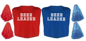 Mens Stag Night Beer Leader Crop Top & Poms Belly Top Cheer Leader Fancy Dress - Picture 1 of 5
