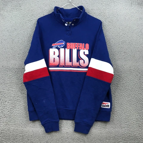 NFL Sweater Adult Small Blue Solid Buffalo Bills Pullover 1/4 Button Mens 32013 Cover