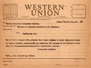 Western Union Jasper FL 31/08/1948 Postmaster Washington DC ufficio postale UU - Foto 1 di 2