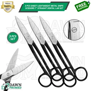 3 Pcs Sheet Lightweight Metal Snips Scissors 7" Straight Blades Dental Lab Set - Picture 1 of 8