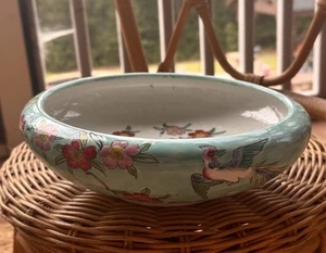 Antique Japanese Kutani Porcelain Turquoise Phoenix Low Bowl - Picture 1 of 9