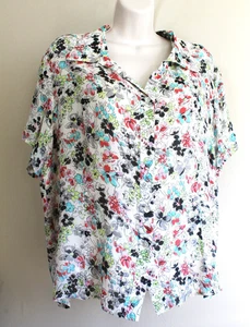 Vintage 60s Shirt Cherie Womens 1X Plus Silk Crepe Chiffon Floral Semi Sheer - Picture 1 of 7