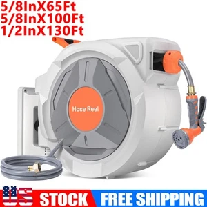 Retractable Garden Water Hose Reel Wall Mounted-5/8" x 65/100 ft/1/2" x 130 ft - Picture 1 of 13