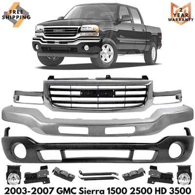 Front Bumper Chrome & Grille Assembly For 2003-2007 GMC Sierra 1500 2500 HD 3500 - Image 1 of 4