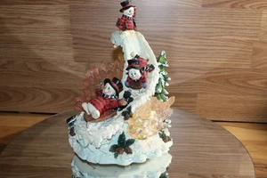 vtg three snowmen sliding down snow covered crystal mountain music box WORKS - Picture 1 of 12