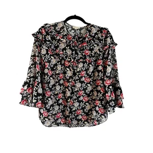 Shoshanna Women’s Floral Long Sleeve Ruffle Floral Button Front Blouse M - Picture 1 of 4