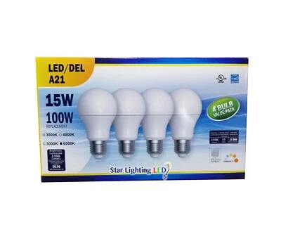 15 WATT A21 LED LIGHT BULB, 4-PACK, DIMMABLE, 3K to 6K,100W EQUIVALENT, DAYLIGHT - Image 1 of 3