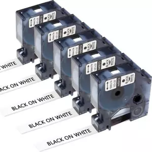 5 PK 45013 Black on White Label Tape For Dymo Labelmanager S0720530 12mm 1/2" - Picture 1 of 8
