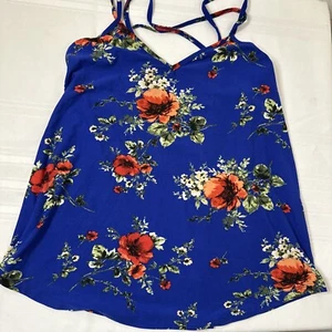Papermoon Boho Top Womens Medium Floral Blue Flowy Crisscross Tank M - Picture 1 of 6