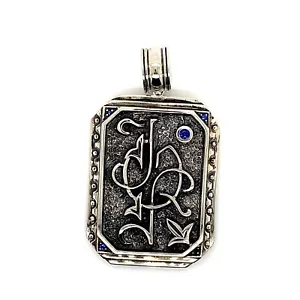 925 Sterling Silver Mens Sapphire Pendant Charm 36.6 Grams - Picture 1 of 2