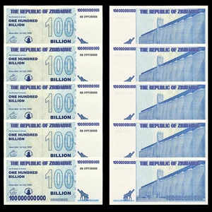 10pcs Zimbabwe 100 Billion Dollars Paper Money Notes Collection UV Security UNC - Picture 1 of 7