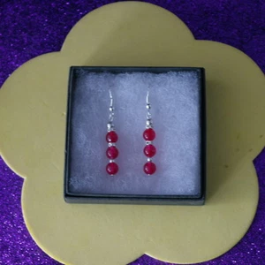 Bella Orecchini Con Indiano Rubino E Diamantino 3 Cm.long + 925 Argento Ganci - Foto 1 di 7