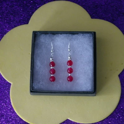 Bella Orecchini Con Indiano Rubino E Diamantino 3 Cm.long + 925 Argento Ganci - Immagine 1 di 4