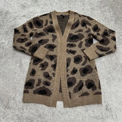 Cárdigan Suéter Aqua By Bloomingdale's Mujer XS Marrón Leopardo Abierto Acrílico Tejido Foto 1 de 4