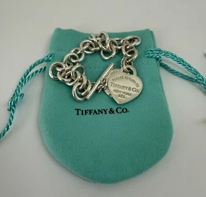 Tiffany & Co Heart Tag Toggle Bracelet 925 Sterling Silver - 8.25" - Picture 1 of 9