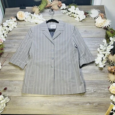 Chaqueta Blazer Le Suit Mujer Talla 16 Traje Rayas Gris Largo Medio De Colección Foto 1 de 4