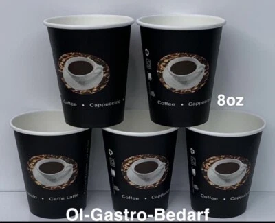 1000 Coffee TO GO Becher Schwarz 200 ml Kaffeebecher Pappbecher Coffeebecher - Bild 1 von 2