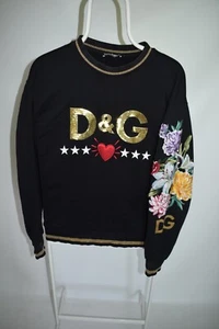 Dolce & Gabbana D&G Jumper Pullover Sequin Flower Embroidery Black Womens Sz 36 - Picture 1 of 19