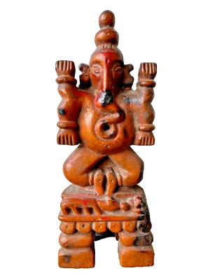 Antigua y Rara Madera Tallada a Mano Adoración Dios Hindú Ganesha Figura Deidad Estatua Foto 1 de 4