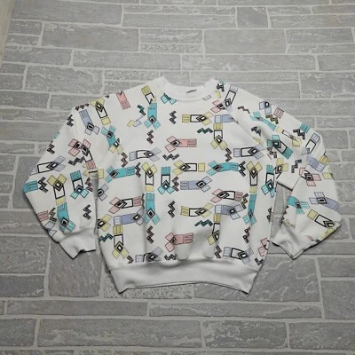 Moletom Wrangler Feminino VINTAGE M Branco Geométrico Abstrato Asteca Raglan EUA - Imagem 1 de 4