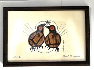 "SERENITY" Framed 9.5" x 7" Bird Art Print by Ojibway artist NORVAL MORRISSEAU - Picture 1 of 3